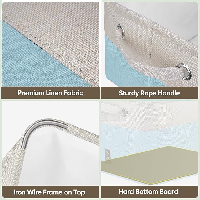 BALEINE 3 Pack Fabric Closet Storage Bins for Shelves, Linen Closet Organizers and Storage, Decorative Baskets for Organizing, Shelf, Clothes, Home, Office (Skyblue, 12"x8"x8")