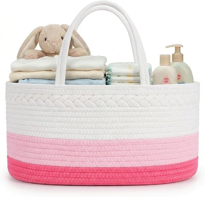 luxury little Diaper Caddy Organizer for Changing Table, Baby Diaper Basket, Portable Storage Basket, Wipes, Car Organizer, Nursery, Baby caddy (Pink)