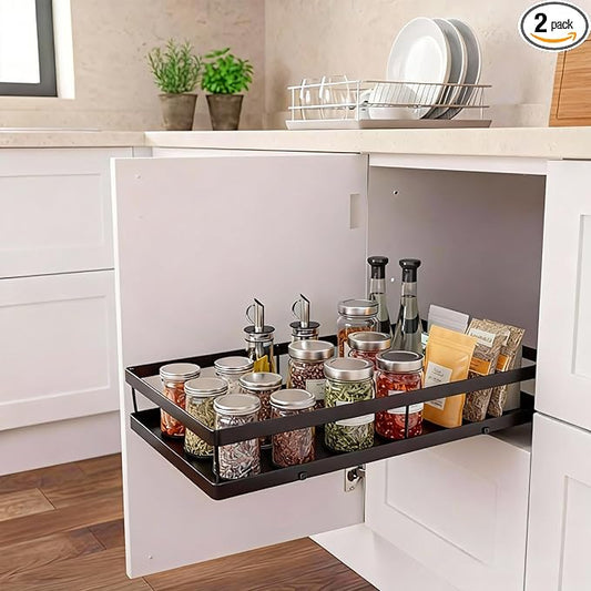 Under Sink Organizer, Dual-Rail Ball-Bearing, Under Kitchen Sink Organizer, 6-Level Adjustable, Under Cabinet Organizer, No-Drill Adhesive/Suction, Under Sink Storage (Black, Single Layer - 1 Pack)
