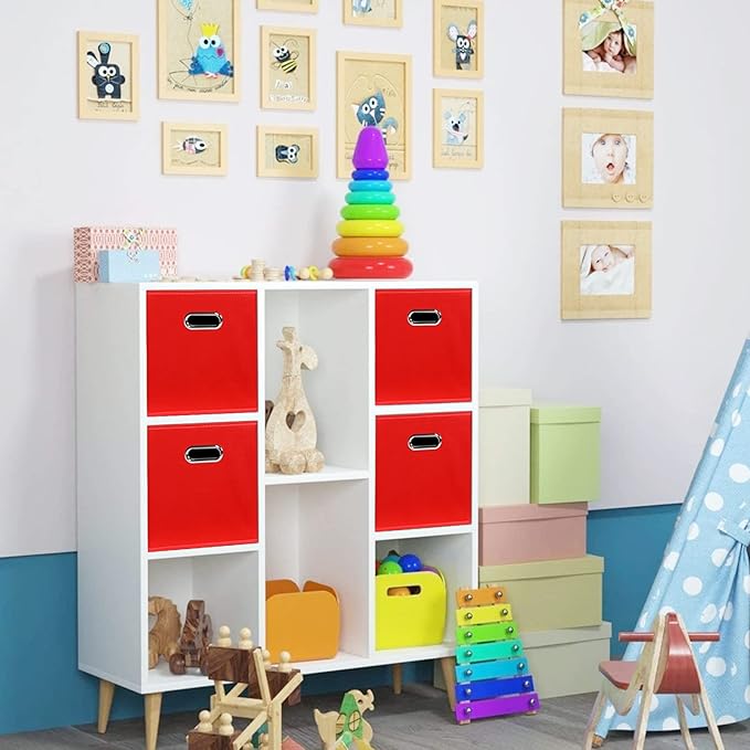 STOREONE Fabric Storage Bins Cubes Baskets Containers-(11X11X11) with Dual Handles for Shelf Closet, Nursery Home ， Bedroom Organizers, Foldable Set of 8 (Red)