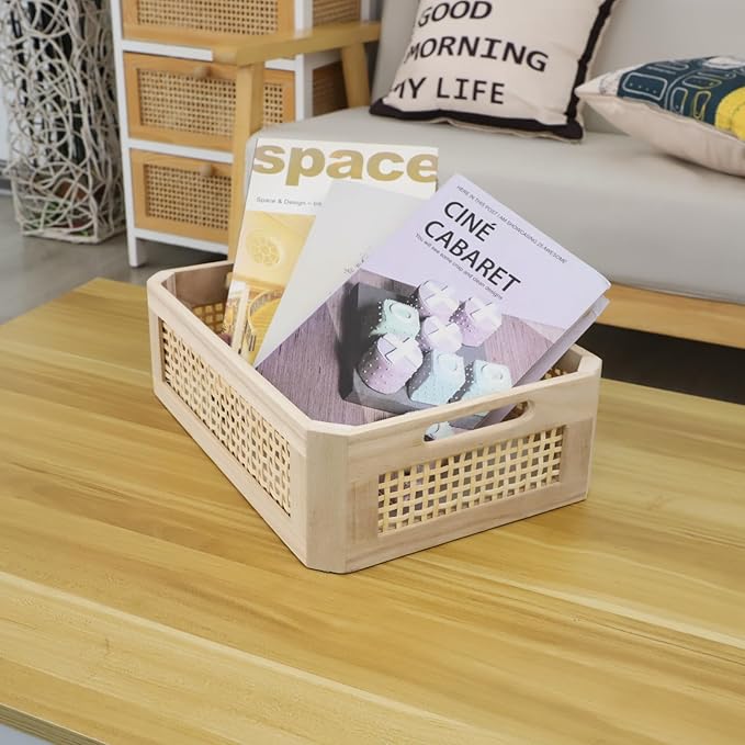 Woven Wooden Bamboo Basket,Rectangular Storage Basket,Natural and Decorative, Arts and Crafts.