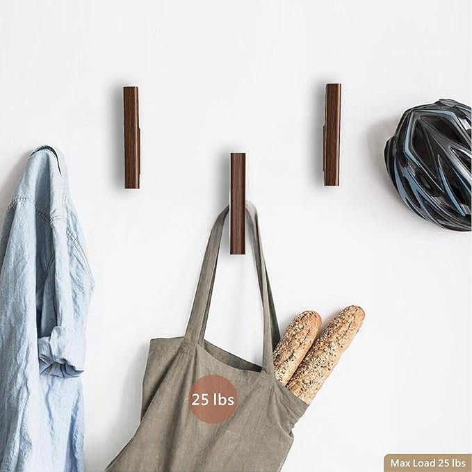 Wood Wall Hooks 4 Pack Coat Hooks Wall Mount Walnut Wooden Hooks for Hanging Hat, Bag, Backpack, Rustic Coat Hooks for Wall, Wood Towel Hooks for Bathrooms and Entryway Hooks (Walnut, Dark)