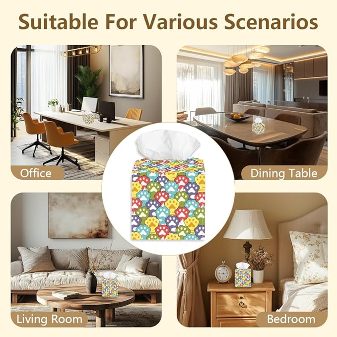 Cat Paws Tissue Box Holder, Square Tissue Box Cover Foldable Tissue Storage Box Waterproof Paper Towel Case Container Organizer Cute Tissue Box Holder for Bedroom Office Bathroom Car