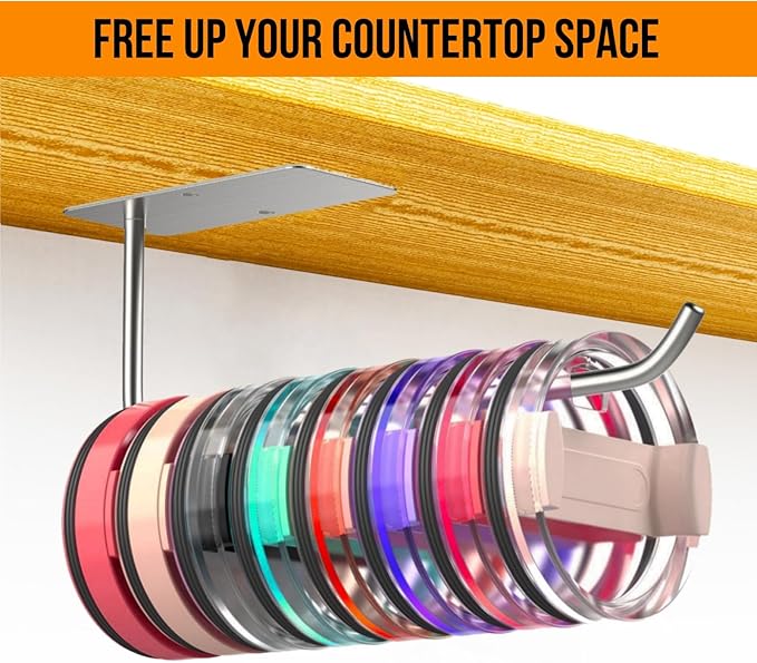 Tumbler Lid Organizer, Stainless Steel Cup Lid Organizer, Self-Adhesive or Drilling Tumbler Lid Storage for Owala Stanley Yeti Simple Modern, Kitchen Organizer and Storage(1, Silver)