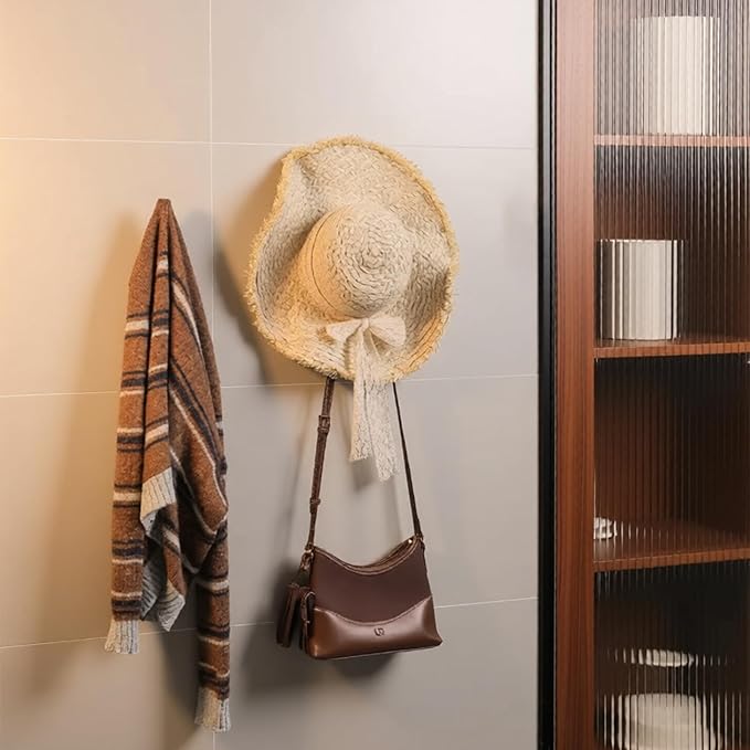 FitraNovay4PcSolid Color Walnut Wall Hooks - Hat and Jacket Hooks for Hanging Hats, Jackets, Backpacks, Towels. A Rustic Style Hook Suitable for Use in Entrances, Bathrooms, Kitchens (Walnut Color)