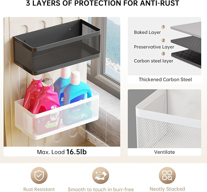 Magnetic Shelf for Washing Machine Laundry Room Magnetic Organizer Laundry Shelf Organizer Washing Machine Shelf Hanging Basket Storage Magnetic Fridge Shelves (White, L11in*W4.9in*H3.9in)