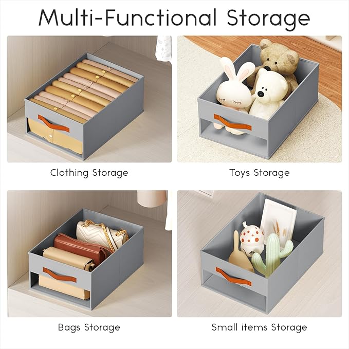 Drawer Organizers and Storage - 10 Pack Foldable Pants Organizer with Clear Window & Handles, Fabric Closet Organizer for Clothes, Jeans, Sweaters, Towels, T-shirt, Scarf (Grey)