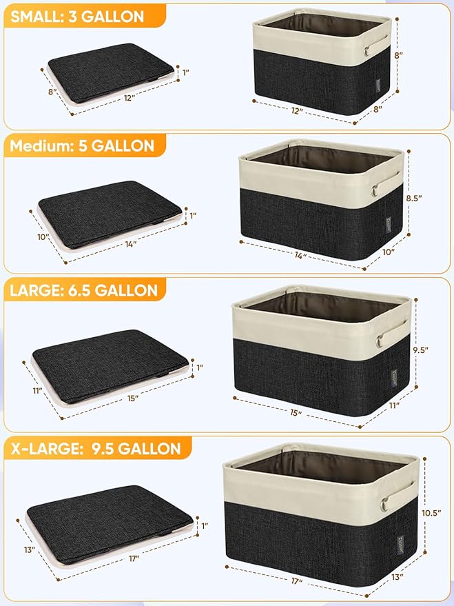 BALEINE 3 Pack Fabric Closet Storage Bins for Shelves, Linen Closet Organizers and Storage, Decorative Baskets for Organizing, Shelf, Clothes, Home, Office (Black, 14''x10''x8.5'')