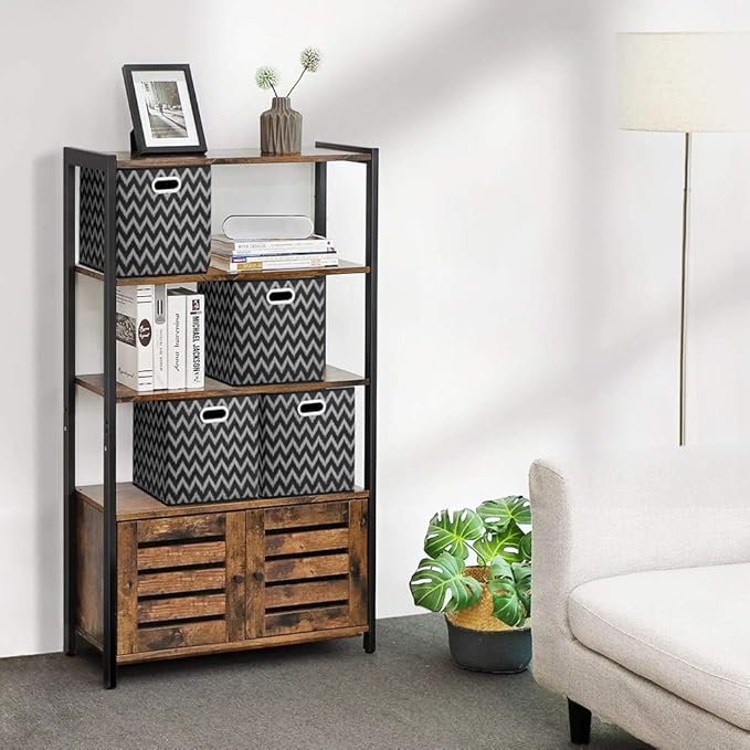 Collapsible Cube Storage Bins Chevron Pattern Cloth Square Storage Baskets Black Storage Inserts Cube 13x13 x 13 in Foldable Strorage Boxes Folding Fabric Drawer for Organizers Shelf Closet,QY-SC03-6