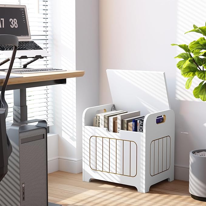 White Wooden Storage Chest, Small Cube Storage Box Organizer with Handles, Storage Bin for Books and Clothes, Square Side Table for Entryway, Living Room or Bedroom