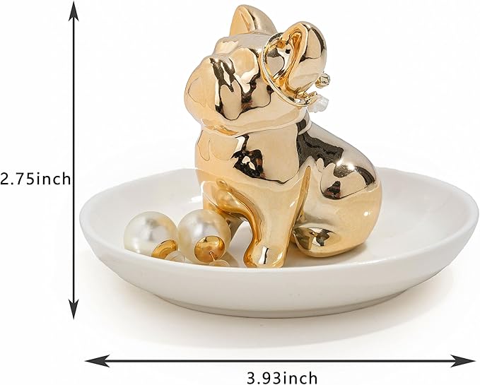 Bulldog Ring Holder Ceramic Ring Dish, Jewelry Holder Dish Trinket Tray For Rings Earrings Trinkets Organizer, Funny Themed Gifts for dog Mom, Lovers, Birthday Gifts for Women