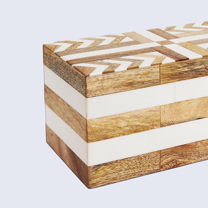 Handicrafts Home White Large Decorative Storage Box with Lid Wooden Memory Box Keepsake Storage Box Photo Storage Box for Home Organization â Resin Inlay Patisserie Adorn Collection- 10x5x5