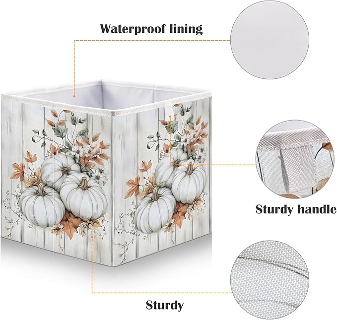Bolaz White Pumpkin Wood Closet Organizers Storage Cubes Storage Bins Shelf Baskets Containers for Home Room Office,Square