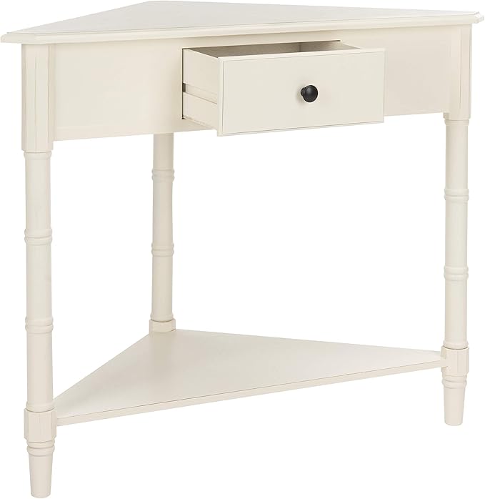 SAFAVIEH Home Collection â Gomez Distressed Cream Corner Accent Table with Drawer & Shelf, Space-Saving Triangular Design, Small Space Storage Table (AMH5709C)