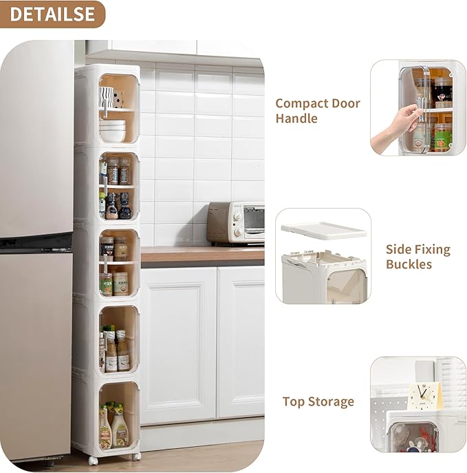 2-Tier Narrow Bathroom Storage Cabinet with Wheels, Plastic Slim Organizer with Adjustable Shelves for Small Spaces,Bathroom, Kitchen, Laundry,Milky White