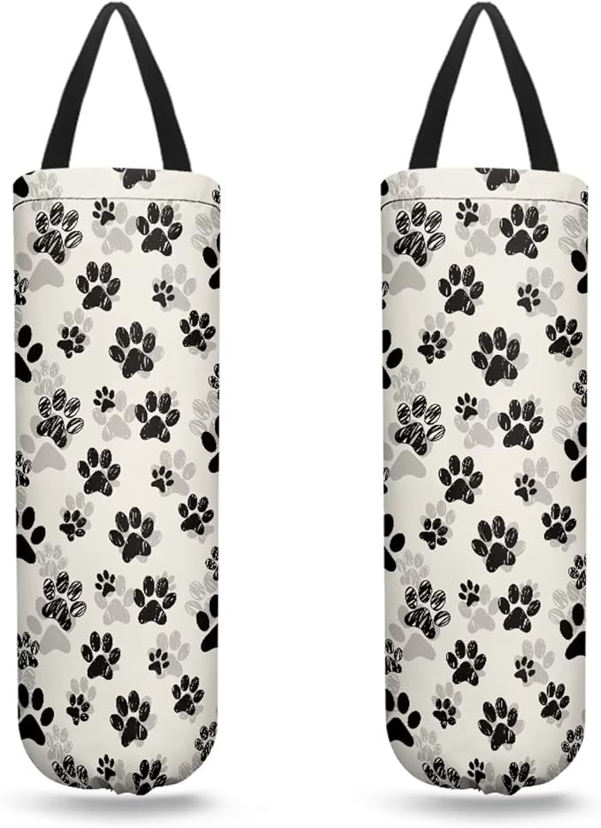 Hanging Plastic Bag Holder Dispenser Set of 2 Reusable Wall Mount Hanging Plastic Bag Storage Organizer Grocery Bags for Office Kitchen Bedroom,Dog Paws