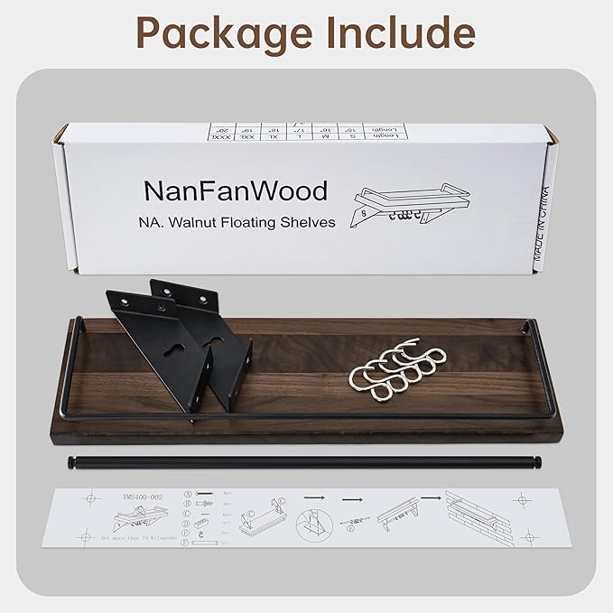 Coat Rack Wall Mount with Shelf - Natural Walnut Wall Shelf with Hooks, Entryway Floating Shelves with 5 Hooks and Metal Frame for Bags, Hats, Kitchen, Living Room, Bedroom