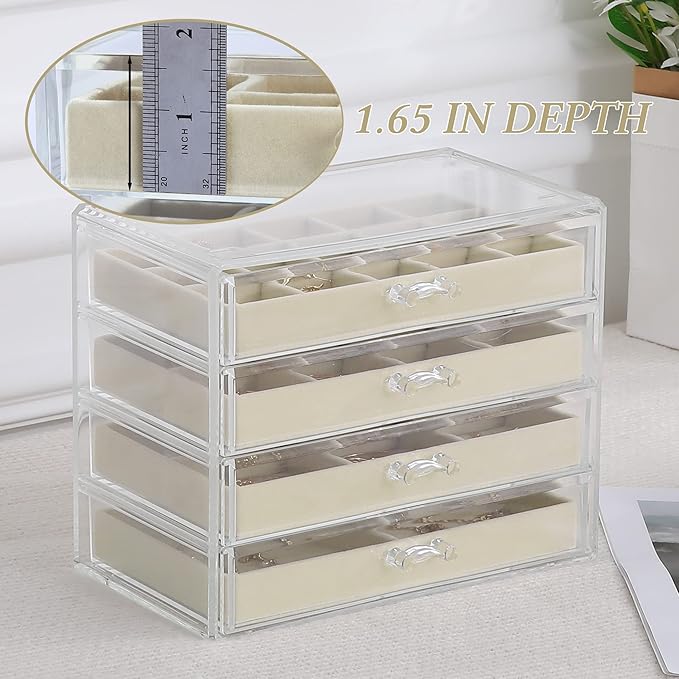misaya Earring Organizer with 4 Drawers, 31-Slot Acrylic Jewelry Organizer Box for Women, Birthday Present, Cream