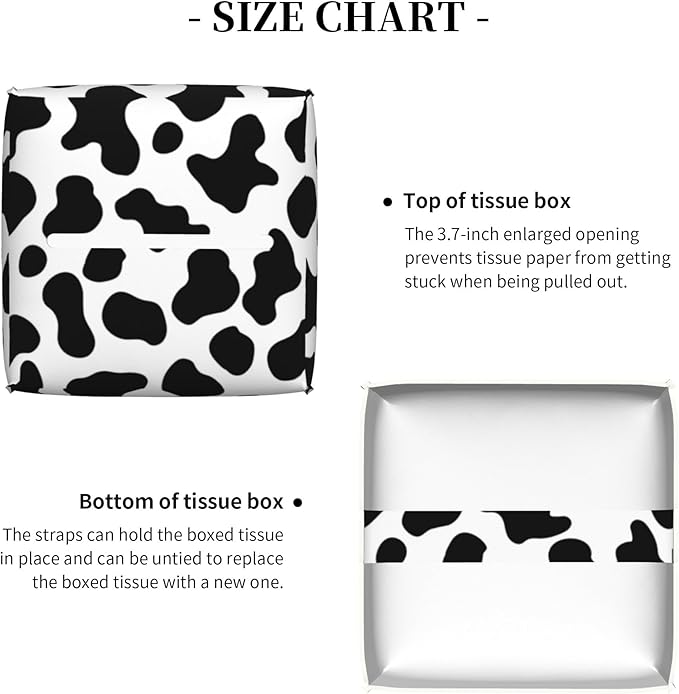 Cow Print Tissue Box Cover Leather Tissue Box Holder Square Facial Paper Organizer Dispenser for Bathroom Kitchen Bedroom Vanity Countertop Night Stands