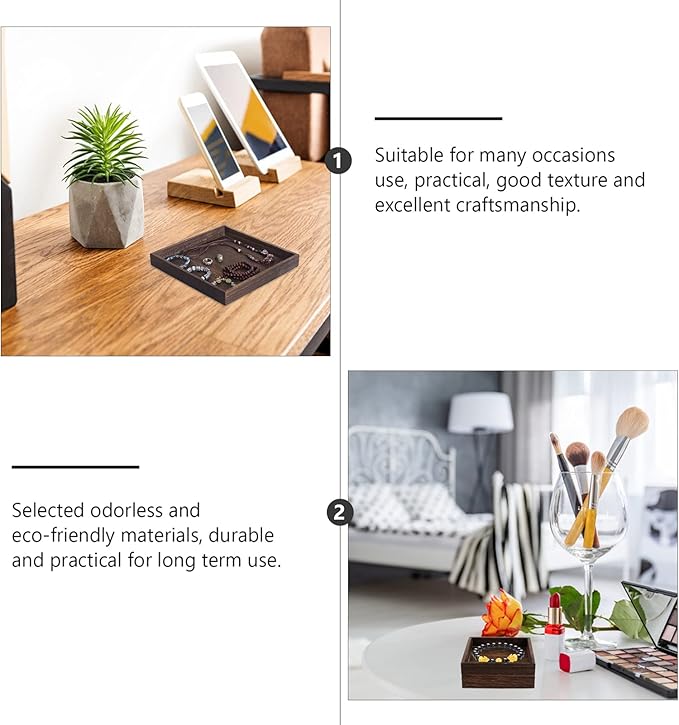 DOITOOL Wooden Jewelry Tray Solid Wood Vanity Organizer Small Retro Jewelry Holder Tray for Desktop Storage and Decorative Use