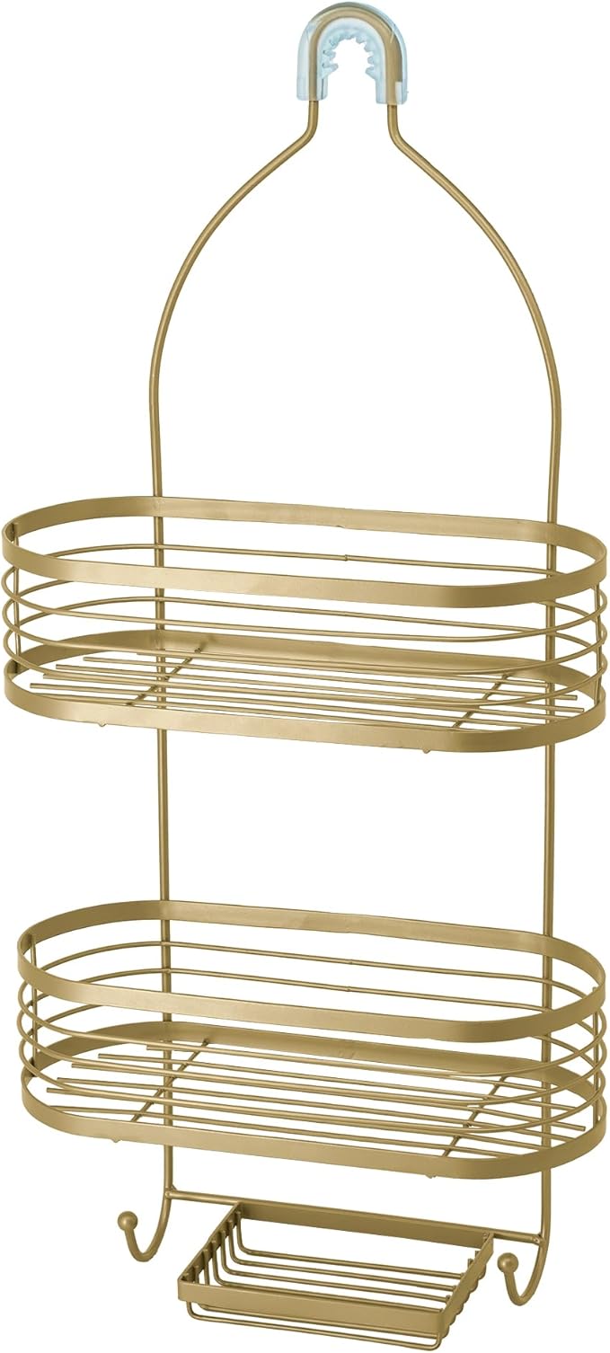 ACENTO Hanging Shower Caddy 3-Tier Extra Wide in Gold, Bathroom Shower Organizer with Hooks & Suction Cups with Soap Basket
