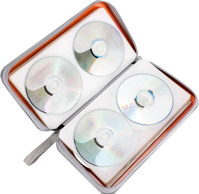 CD Case, DVD Case Holder 96 Capacity Hard Plastic CD DVD Disc Cases Storage Binder Wallet for Car Home Office Travel (Orange)