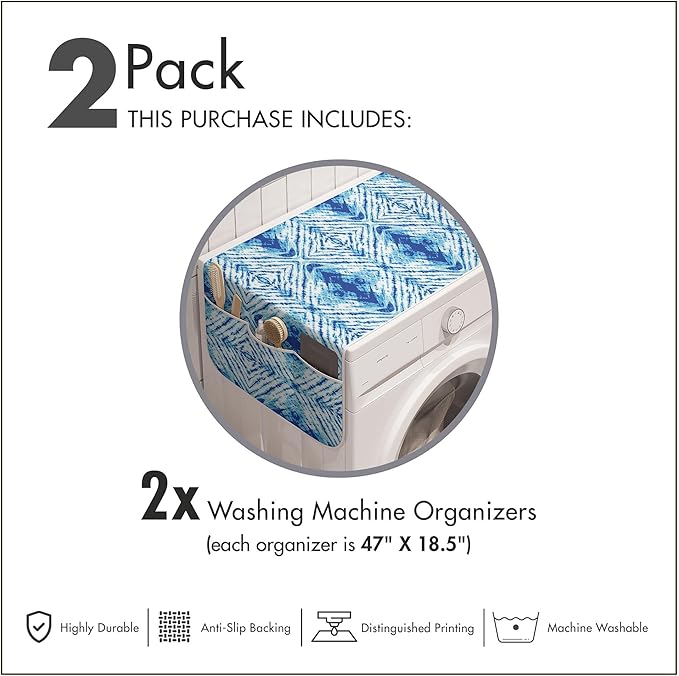 Ambesonne Psychedelic Washing Machine Organizer Pack of 2, Grunge Style Hippie Eastern Like Indonesian Folk Effect Design, Anti-Slip Cover for Washers Dryers, 47" x 18.5", Pale Blue