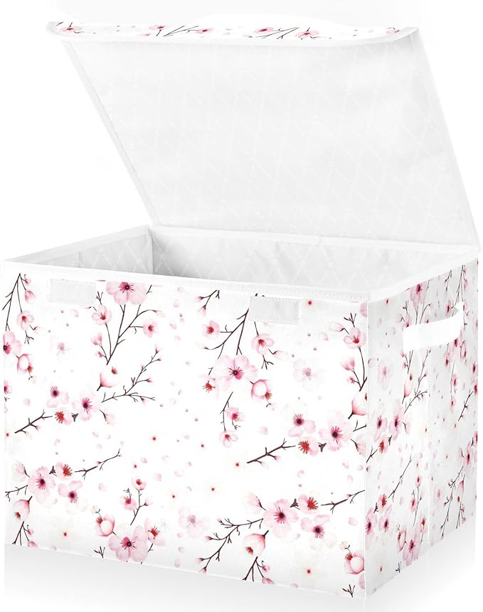 senya Flower Baskets Collapsible Storage Bins with Lids, Cherry Blossom Branche Storage Boxes Clothes Baskets for Organizing