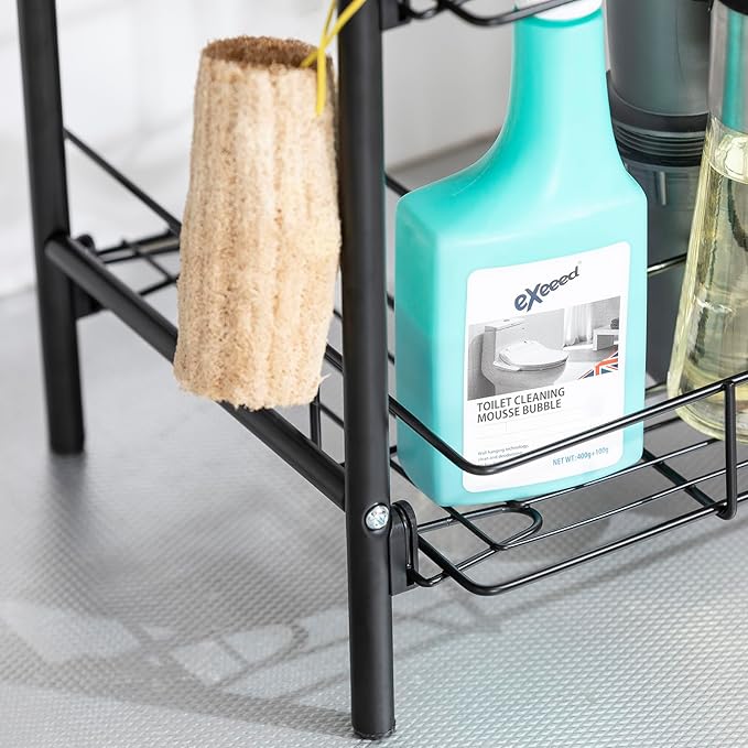 L&H UNICO Under Sink Organizers 2-Tier Removable Shelf Wire Storage Rack for Kitchen Bathroom with Towel Bar, Black