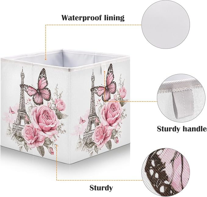 Bolaz Bow Flower Eiffel Tower Closet Organizers Storage Cubes Storage Bins Shelf Baskets Containers for Home Room Office,Rectangle