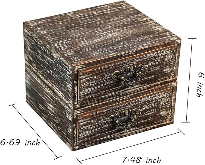 OKSQW Office Desk Organizer Drawers Dark Brown Vintage 2pcs/set Small Wood Desktop Storage Box Farmhouse Kitchen Countertop Organizer Makeup Storage Box for Workspace Home Toiletries Supplies Vanity