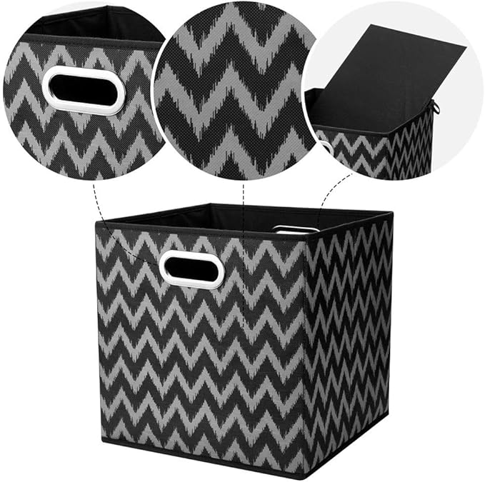 Collapsible Cube Storage Bins Chevron Pattern Cloth Square Storage Baskets Black Storage Inserts Cube 13x13 x 13 in Foldable Strorage Boxes Folding Fabric Drawer for Organizers Shelf Closet,QY-SC03-6