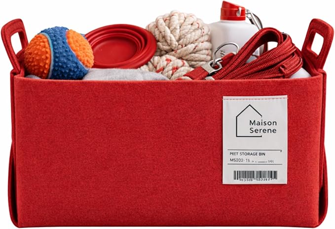 Fabric Storage Basket – Foldable Felt Storage Bin with Handles, Multi-Purpose Storage Organizer for Shelves, Closet, Toys, Clothes, Blankets, Bedroom, Living Room & Nursery, RED, Medium