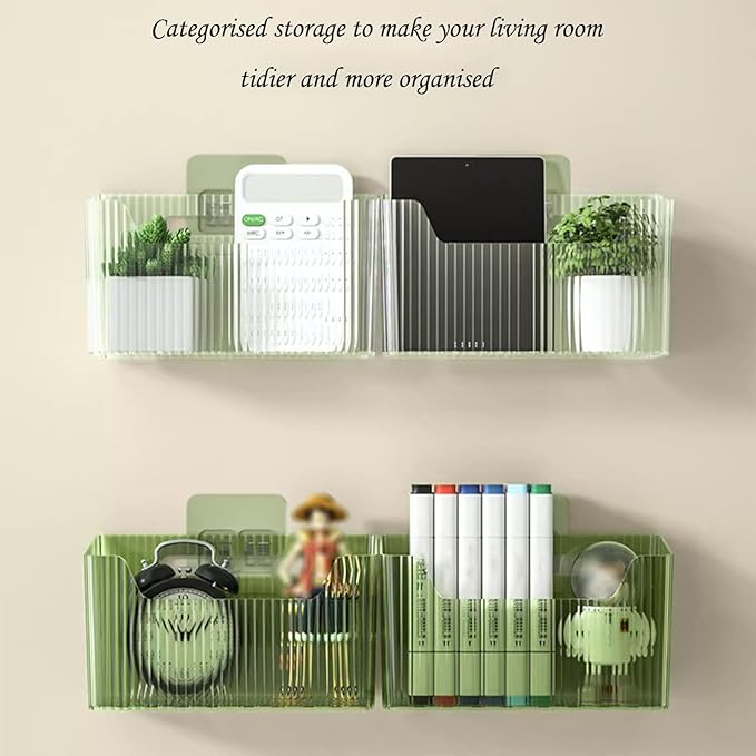 Set Of 2 Storage Organizer Bins Wall Mounted Shower Basket, Shower Caddy Stackable Clear Plastic Makeup Organizer Adhesive Hanging Bin for Bathroom, Kitchen, Cabinet, Pantry, BPA Free, Clear