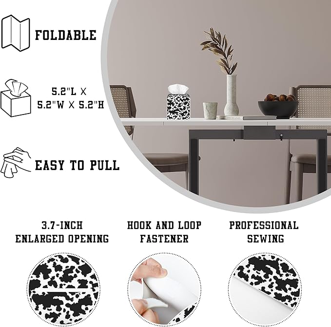 Tissue Box Cover Cow Print Leather Tissue Box Holder Cube Paper Case Cover Facial Paper Organizer Dispenser for Bathroom, Vanity Countertop, Office Desk