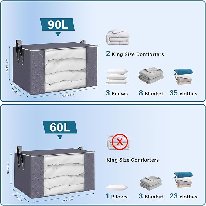 18PCS 60L/18PCS 90L Extra Large Moving Bags Comforter and Blanket Storage Bins With Lids Foldable Storage Bags