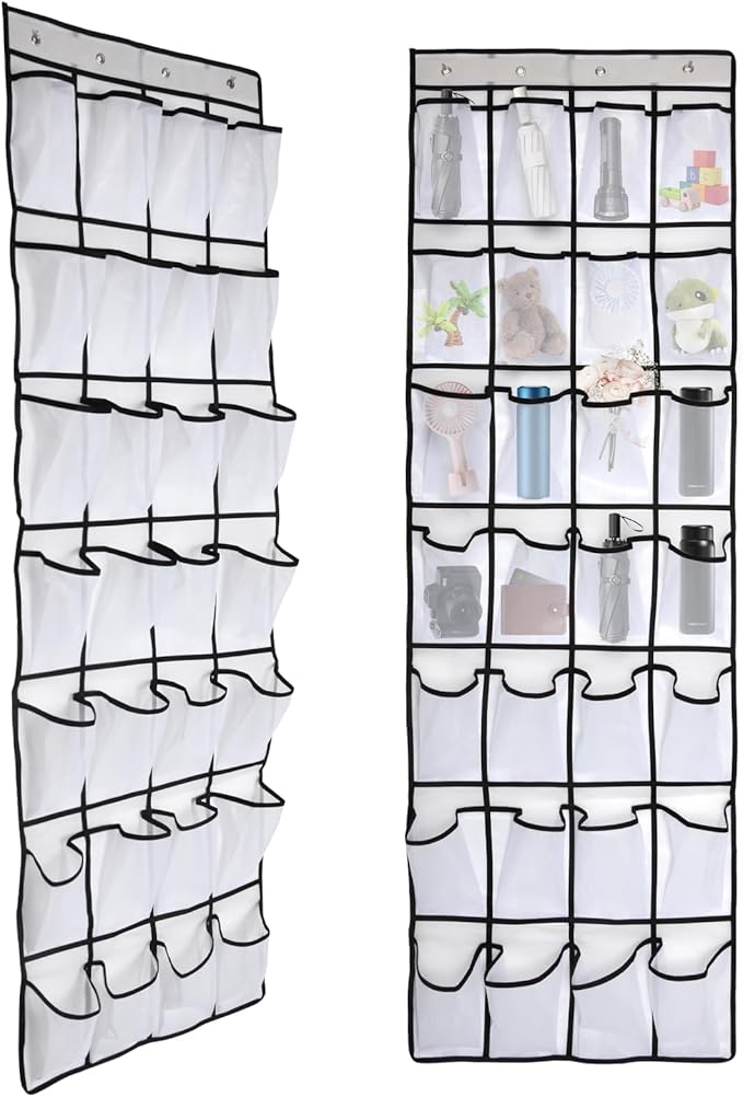 Pocket Shoe Organizer,28 Pocket Door Shoe Organizer Hanging Shoe Organizer Shoe Rack for Closet Pantry Shoe Holder for Men Sneakers, Women High Heeled Shoes, flip flops(White,size:68.5x20.88inch)