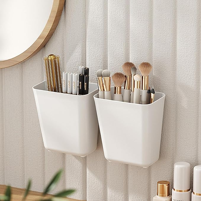 6 Pack Kitchen Cabinet Door Storage Box, Self Adhesive Wall Mounted Storage Organizer Bins, Stackable Organizer Basket for Kitchen, Bathroom, Office, Refrigerator Small Items Organizer (White)