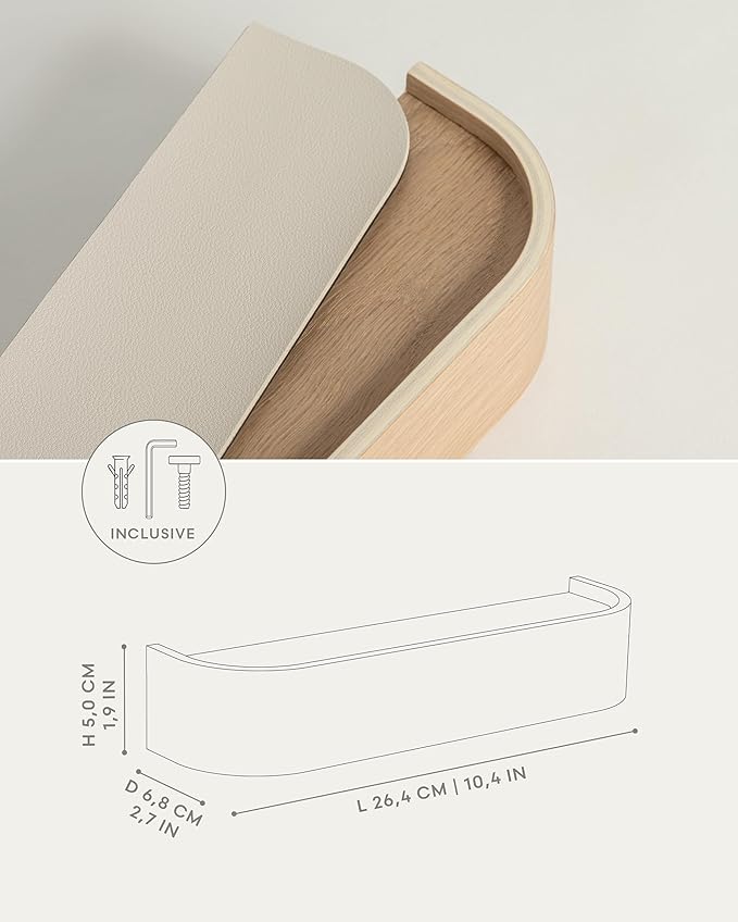 Kazai.® Key Holder 'Toke' | Minimalist Key Hook Design from Berlin | Modern Key Holder Wall Mount with Wooden Shelf | Key Rack for Wall as Entryway Organizer | Oak, White