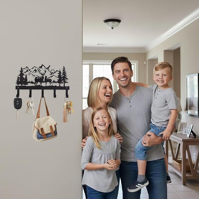 Deer Metal Key Holder for Wall, Key Holder Wall Mount, Key Rack, Key Hooks for Living Room, Hallway, Office