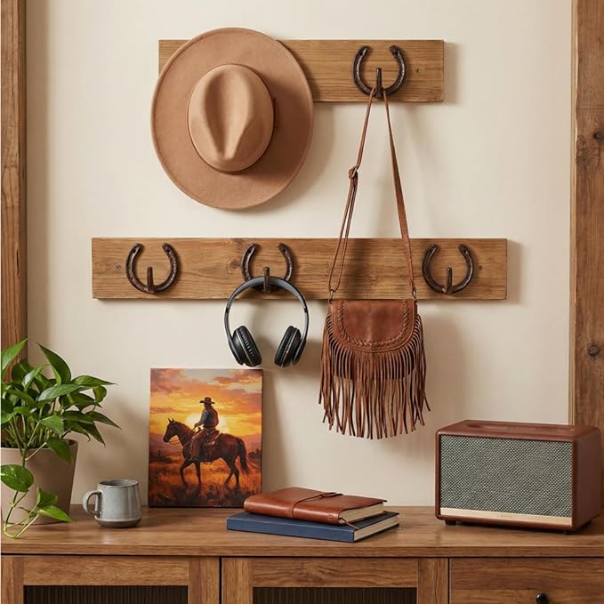 6 Pack Cast Iron Wall Hooks, Vintage Heavy Duty Wall Mounted Horseshoe Hanger, Multiuse Coat Hook Farmhouse Decor for Hanging Hat Key Towel Bag