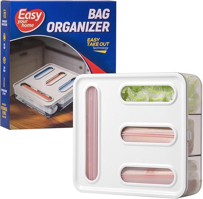 Food Storage Bag Organizer, 4 in 1 Plastic Bag Organizers for Gallon, Quart, Snack & Sandwich Bags, Kitchen & Drawer Storage, Food-Grade BPA-Free