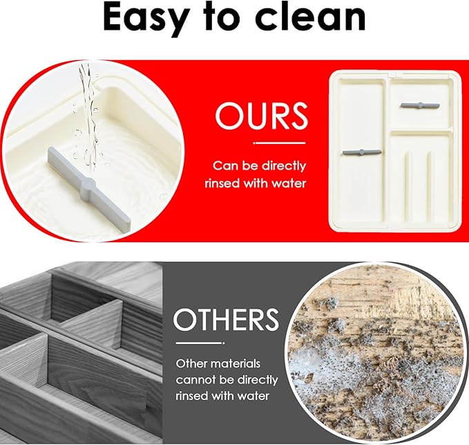 Silverware Organizer, Expandable Cutlery Drawer Organizer Utensil Tray for Home and Kitchen, Upgrade Adjustable Plastic Storage Flatware Holder for Forks, Spoons and Knives Large White