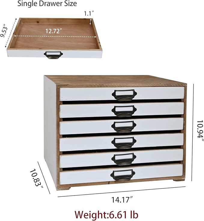 Vintage Wooden Storage Box Desktop Organizer Cabinet with 6 Drawers Rustic Farmhouse Distressed Decor Jewelry Cosmetics Craft Paper Small Tool Library Card Catalog Cabinet for Home Office Desk White