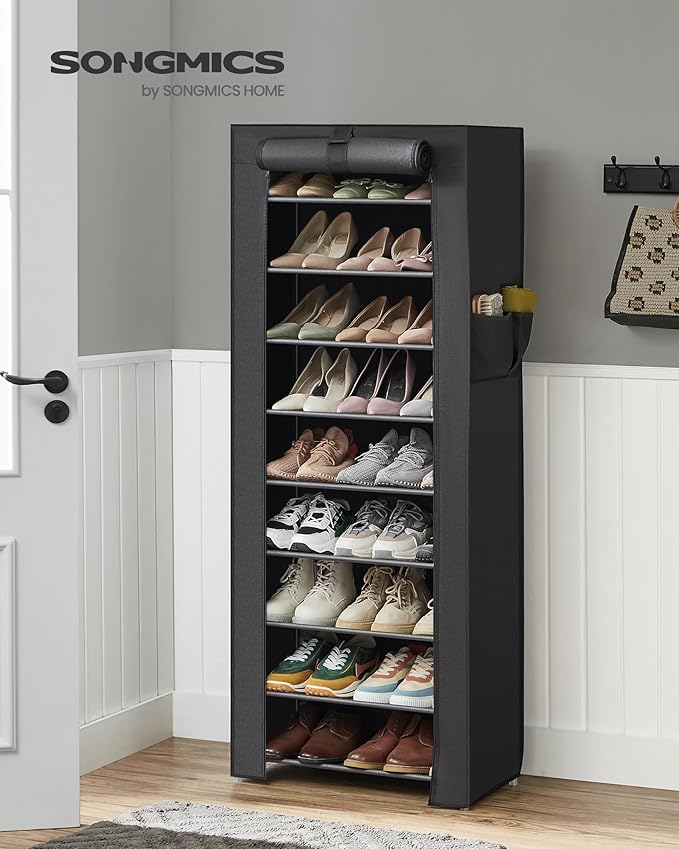 SONGMICS 10-Tier Shoe Rack, Shoe Storage Cabinet with Dustproof Cover, Free-Standing Shoe Storage Organizer for Closet, Entryway, Hold 27-35 Pairs of Shoes, for Sneakers, High Heels, Black URXJ10H