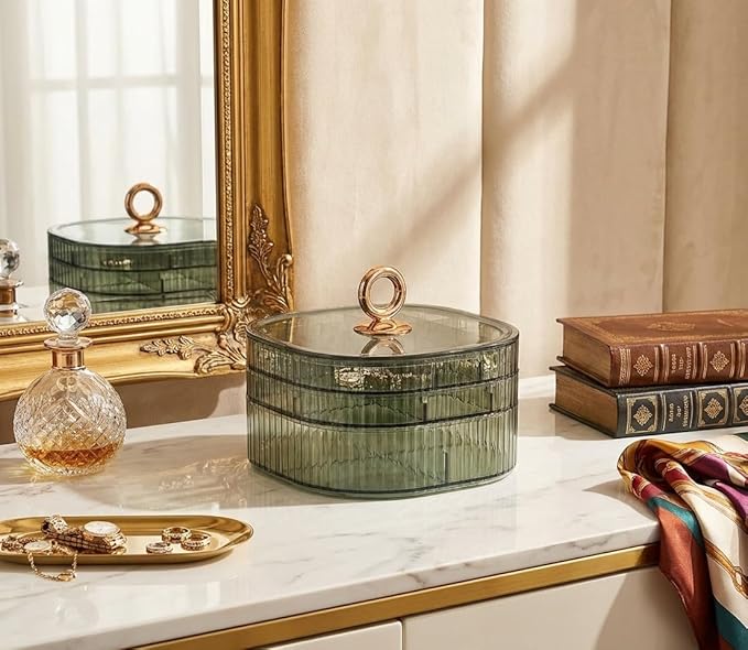 Jewelry Box, 3-Layer Acrylic Jewelry Organizer with Handle, Clear Jewelry Boxes for Women Girls, Make up Organizer, Jewelry Storage Holder (Clear)