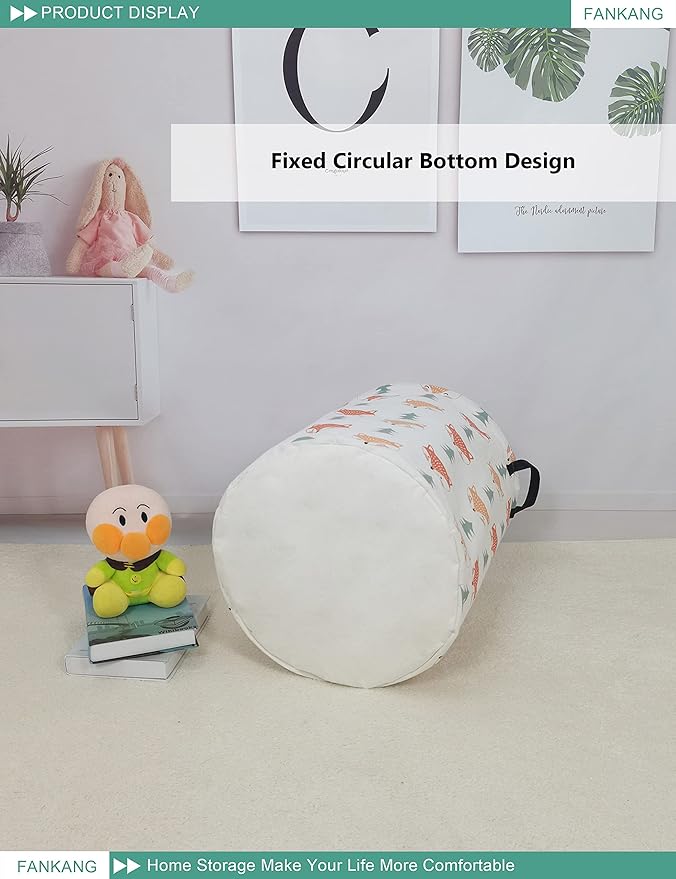 FANKANG Storage Basket, Nursery Hamper Canvas Laundry Basket Foldable with Waterproof PE Coating Large Storage Baskets for Kids Boys and Girls, Office, Bedroom, Clothes,Toysï¼Fox ï¼