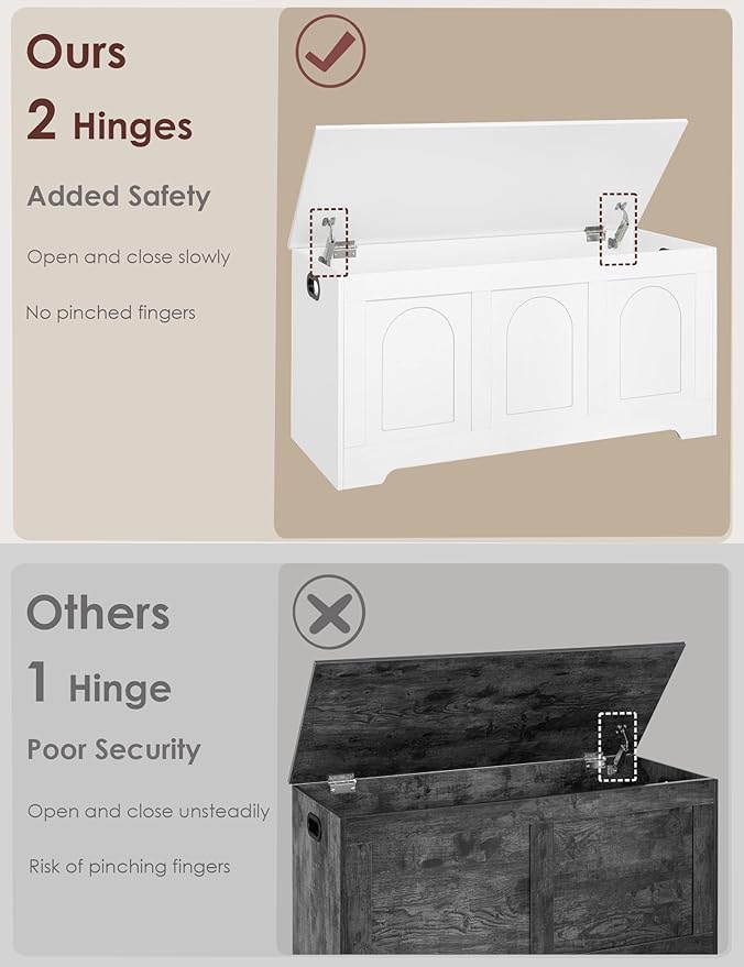 DINZI LVJ Storage Chest, 39.4â Wooden Toy Box with 2 Safety Hinges, Entryway Shoe Bench with Flip-Top, Sturdy Large Storage Trunk for Living Room, Bedroom, Playroom, Easy Assembly, White