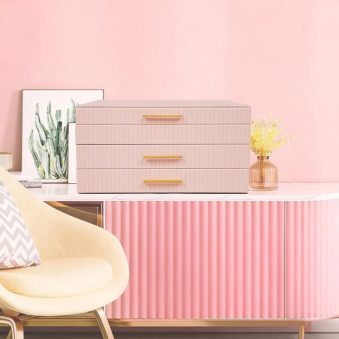 Dajasan Jewelry Box for Girls, Jewelry Organizers and Storage, Large Jewelry Organizer Box with 2 Drawers, Gift Idea for Christmas, Valentine's Day, Birthday, Mother's Day (Pink)