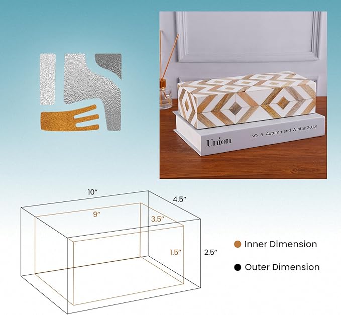 Handicrafts Home White Decorative Box with Lid–Marquet Resin Inlay & Wood Decorative Boxes for Home Decor, Decor, Storage Box for Jewellery & Keys White Brown Neutral Decorative Storage Box-10x4.5x2.5